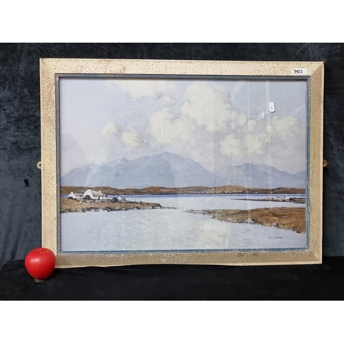 903 - A large print after an original 'Paul Henry (RHA, 1877-1958)' painting titled 'Cottages by a Lake' H... 