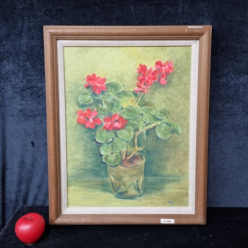 907 - An original oil on board painting. Features a still life botanical study with Flowers in a Pot. Rend... 
