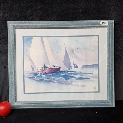 913 - A print after an original 'Terry Madden' watercolour painting. Features a nautical scene with sailin... 