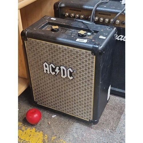 488 - AC/DC branded amplifier, black with gold trim. iDance portable wireless PA system, model TNT-3, powe... 