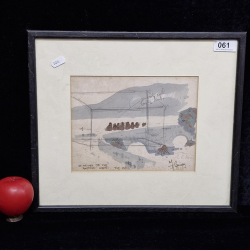 61 - A hand drawn pencil on print titled 'on the way to the American wake'. Features a street scene. Hous... 