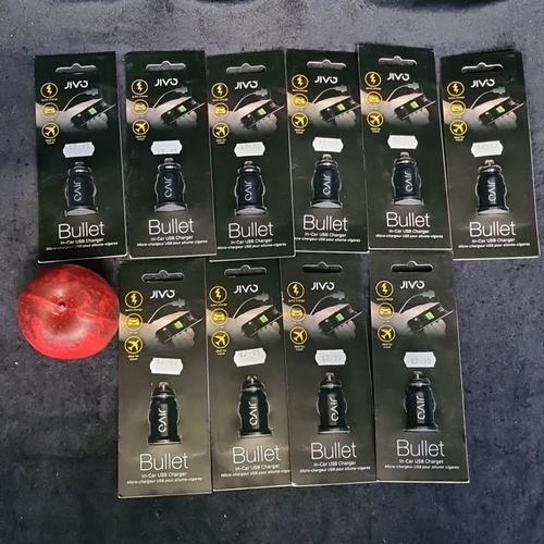 133 - Lot of 10 Jivo Bullet in-car USB chargers, micro-charger USB.
These items are brand new from an Iris... 