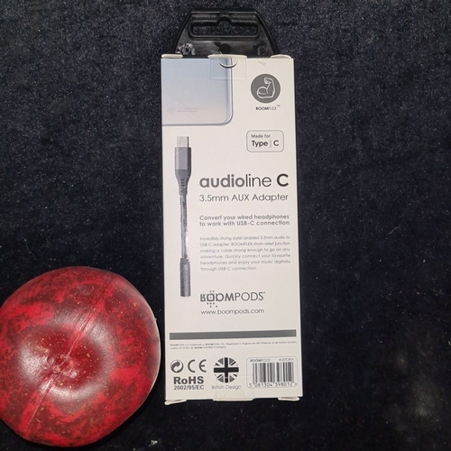 135 - Seven boxed BOOMPODS - five audioline C 3.5mm AUX Adapters and two for iPhone/iPod/iPad with braided... 