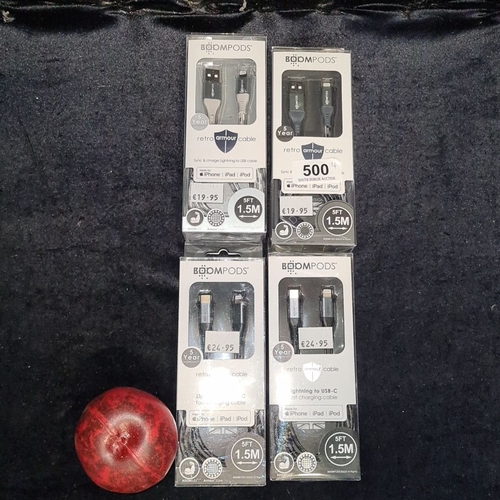 137 - Four boxed BOOMPODS Retro Armour cables, two USB to Lightning, two USB-C to Lightning, each 1.5M.
Th... 