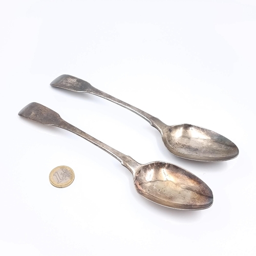 145 - Star Lot: Two Georgian sterling silver serving spoons hallmarked London, dated 1822. Weight 130 gram... 