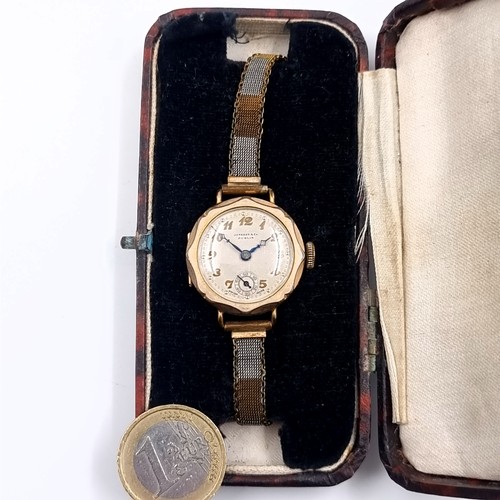 157 - An antique rolled gold Jameson & Co., Dublin Swiss movement ladies wrist watch. Watch no. 247430. Se... 