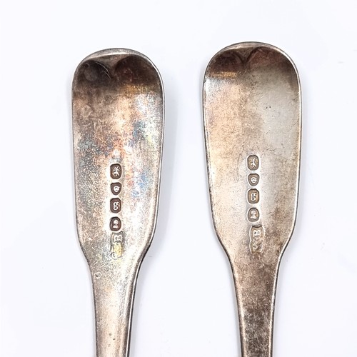 145 - Star Lot: Two Georgian sterling silver serving spoons hallmarked London, dated 1822. Weight 130 gram... 