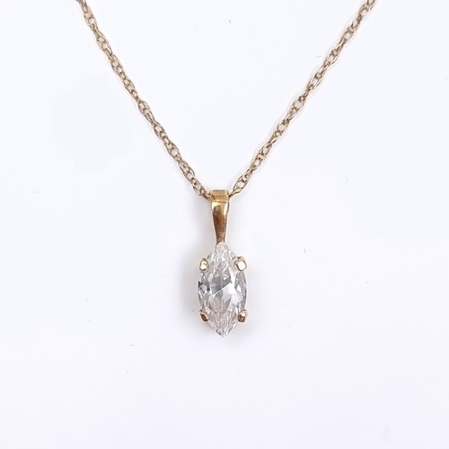 166 - Star Lot: A nine carat gold marquise gemstone pendant and chain. Length 44cm. Weight 1.54 grams.