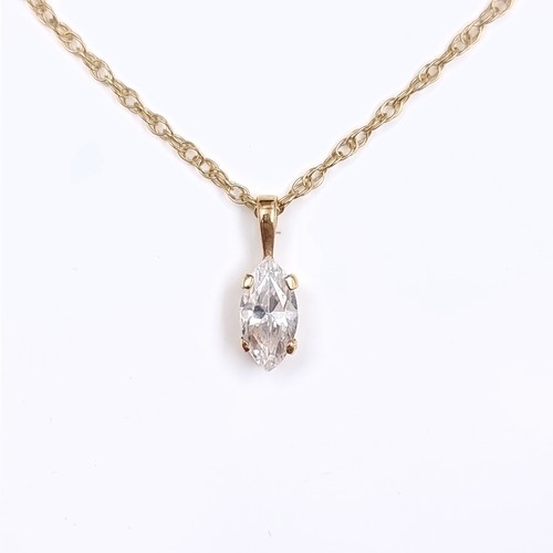 168 - Star Lot: A nine carat gold marquise gemstone pendant and chain. Length 56cm. Weight 2.82 grams. Box... 