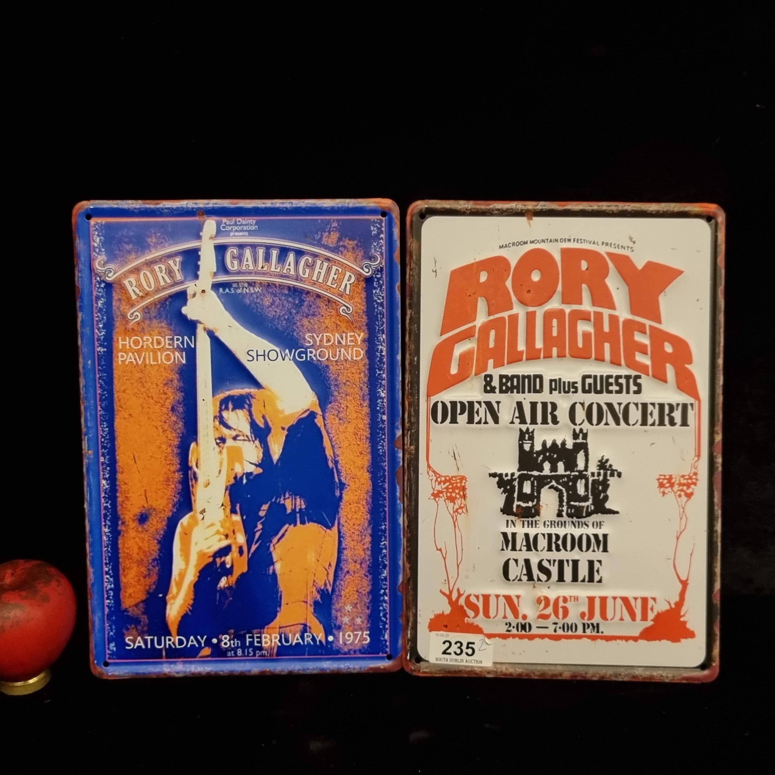 Two metal Rory Gallagher wall signs in the form of concert posters.
