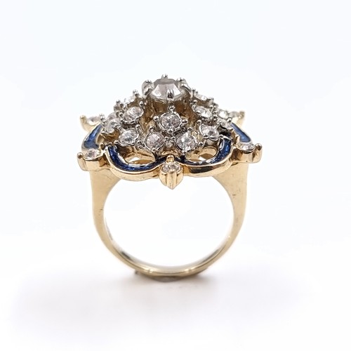 45 - A stunning vintage French large cocktail gemstone and enamel  statement ring. Housed in a 'Maty' Fre... 