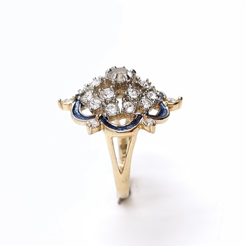 45 - A stunning vintage French large cocktail gemstone and enamel  statement ring. Housed in a 'Maty' Fre... 