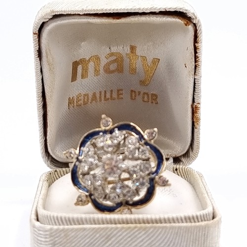 45 - A stunning vintage French large cocktail gemstone and enamel  statement ring. Housed in a 'Maty' Fre... 