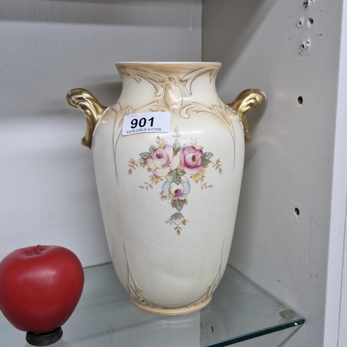 901 - A very pretty antqiue hand painted vintage Crown Devon urn shaped vase. In good order.
