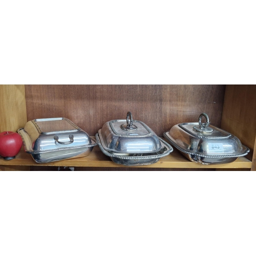 843 - Three antique silverplate lidded tureens.