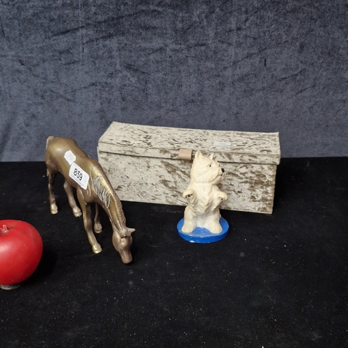 859 - A mixed lot of three items including a heavy brass horse figure, a sweet 