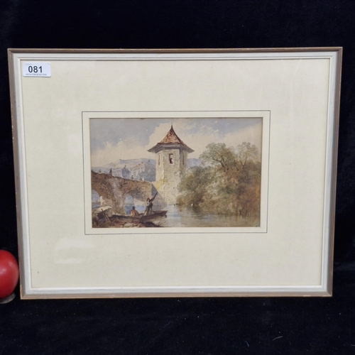 1357 - An original watercolour on paper painting. Depicts a gondola gliding along a tranquil river, with a ... 