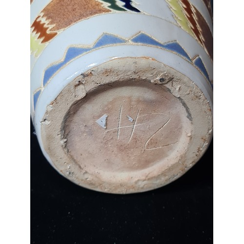 885 - A beautiful and colourful Aztec style large earthenware art studio pottery vase. Signed indistinctly... 