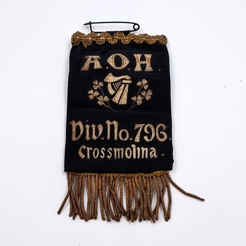 34 - An Ancient Order of Hibernians ribbon badge, Div. No. 796 Crossmolina. Crossmolina is a town in Coun... 