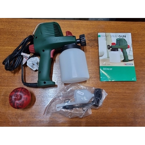 956 - Parkside PFSP-100 electric paint spray gun, green plastic body with detachable paint cup, power cabl... 