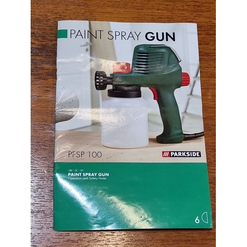 956 - Parkside PFSP-100 electric paint spray gun, green plastic body with detachable paint cup, power cabl... 