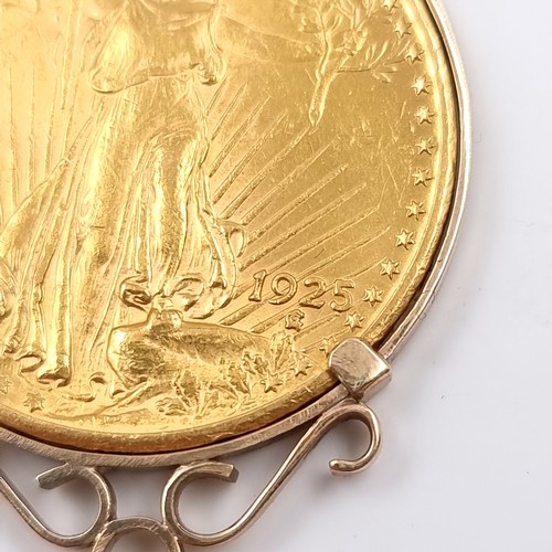 26 - Super Star Lot: A fantastic 1925 United States of America Twenty Dollar gold coin mounted in a nine ... 