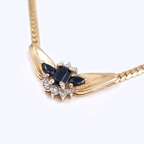 41 - Super Star Lot: An impressive sapphire and diamond pendant necklace set in 14 carat gold chain marke... 
