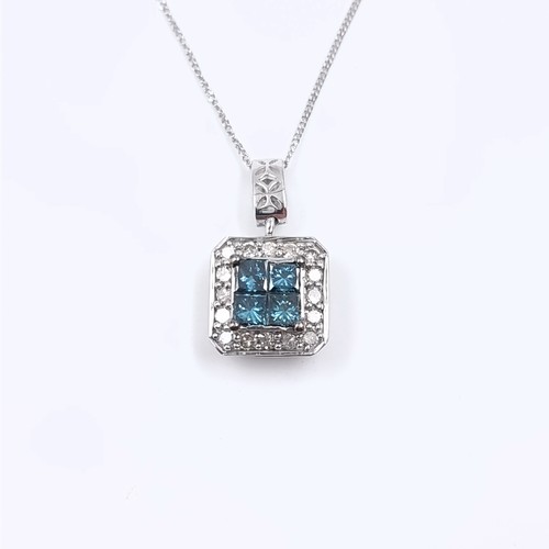 16 - Star Lot: A stunning blue and white diamond pendant necklace set in nine carat white gold. Length of... 