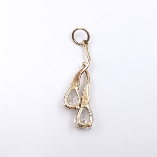 36 - A nine carat gold pretty double gemstone pendant. Weight 3.44 grams. Hallmarks indistinct acid teste... 