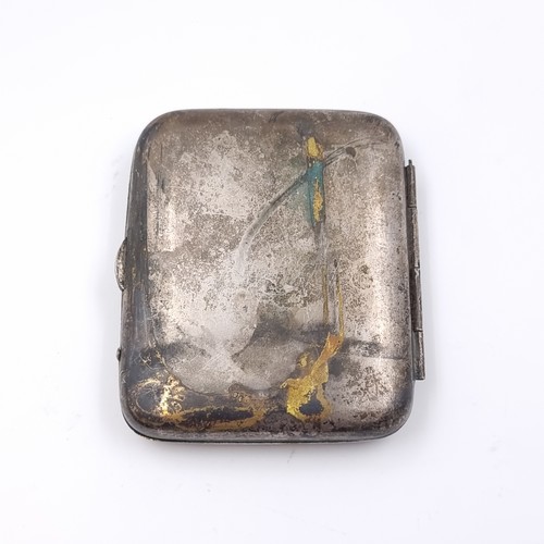 50 - A vintage white metal cigarette case with a Lourdes impressed frontage.