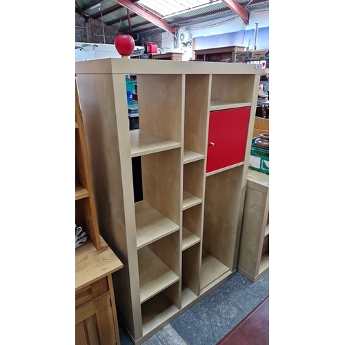 Birch-effect modular particleboard shelving unit with asymmetric open ...