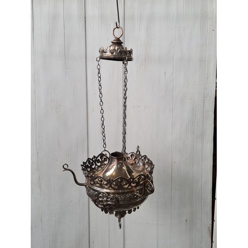 1222 - Super Star Lot: An exceptional antique Irish silver substantial religious sanctuary lamp, masterfull...
