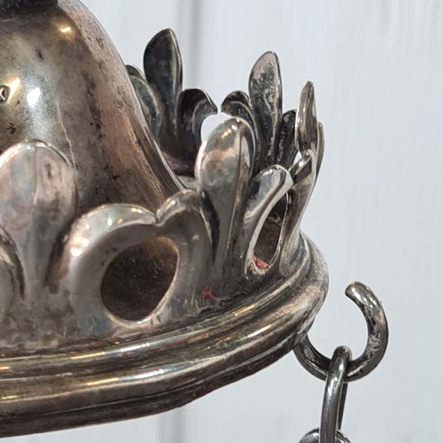 1222 - Super Star Lot: An exceptional antique Irish silver substantial religious sanctuary lamp, masterfull... 