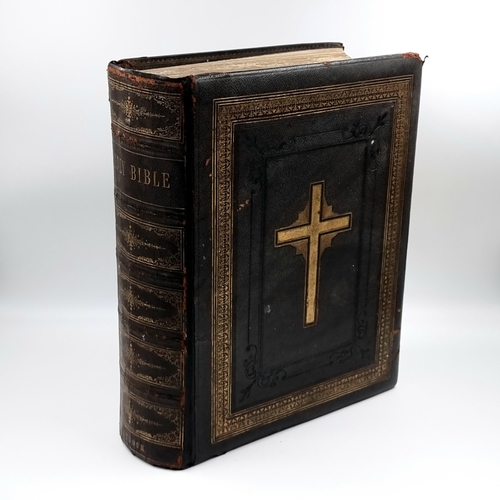 1223 - Star Lot: A superb example of an antique very large Holy Bible with beautiful plates, protected by r... 