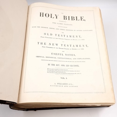 1223 - Star Lot: A superb example of an antique very large Holy Bible with beautiful plates, protected by r... 