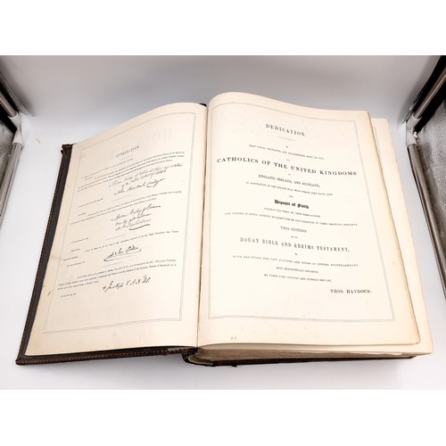 1223 - Star Lot: A superb example of an antique very large Holy Bible with beautiful plates, protected by r... 