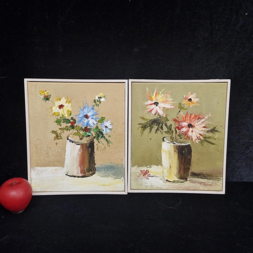 61 - A delightful pair of original acrylic on canvas paintings. Features still life botanical studies of ... 