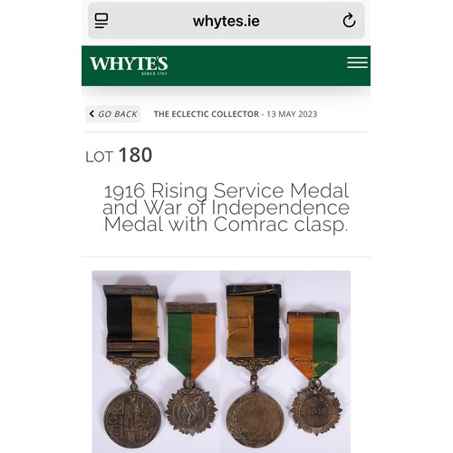 501 - Super Star Lot  : An original 1916 Rising Service Medal and war of Independence medal with Cormac cl... 