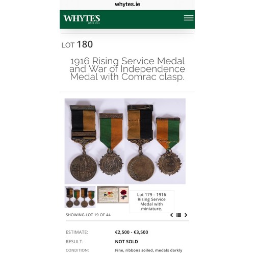 501 - Super Star Lot  : An original 1916 Rising Service Medal and war of Independence medal with Cormac cl... 