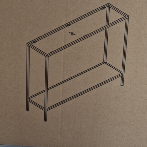 Homebase “Fraser” smoked glass console table, black metal frame with ...