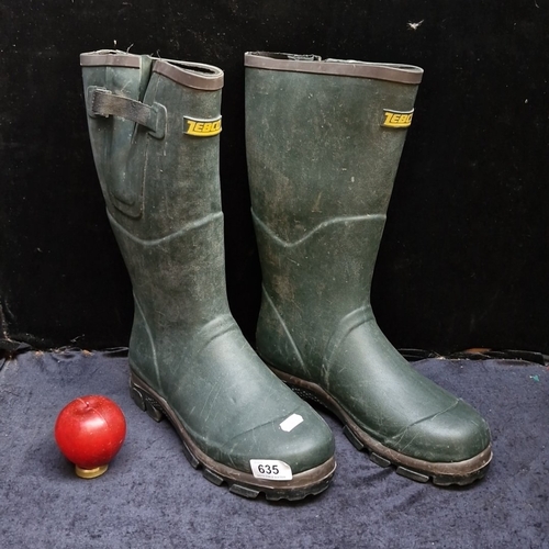 Pair of dark green Zebco rubber Wellington boots with adjustable side ...