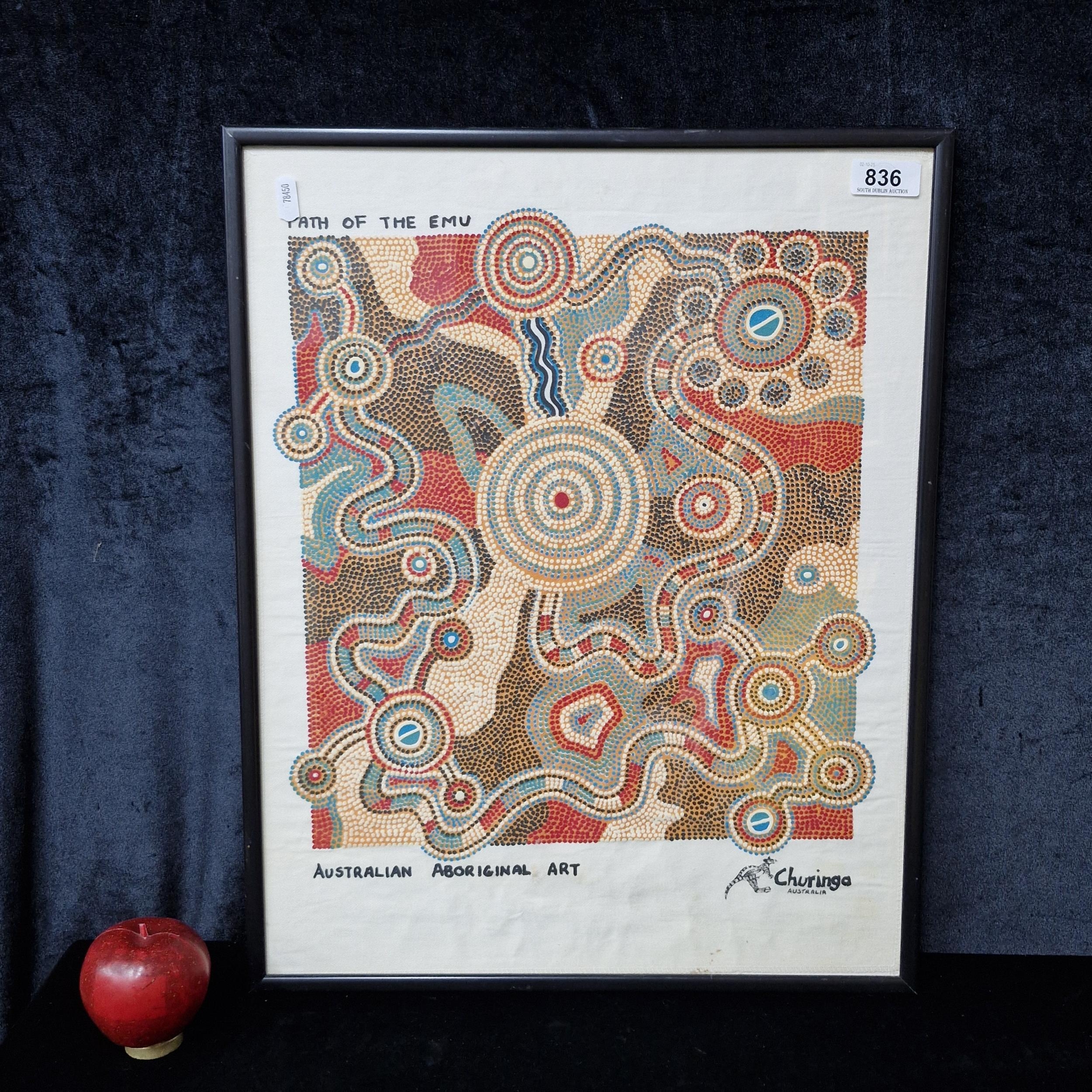An Australian Aboriginal Print on Fabric titled 'Path of the Emu ...