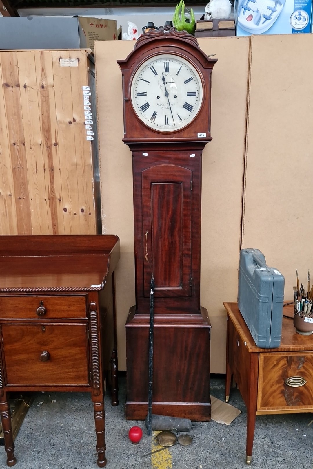 Super Star Lot : Irish mahogany longcase clock with painted Roman ...