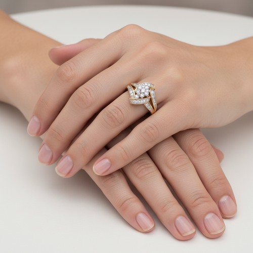 7 - Star Lot : A fabulous nine carat gold Diamond cluster ring with Diamond set shoulders. Size - U 1/2,... 