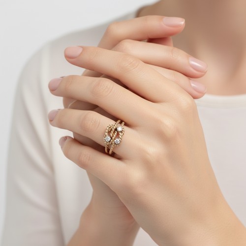 35 - Star Lot : A twist set nine carat gold ring with Diamonds . Size - O, Weight - 2.77 grams.