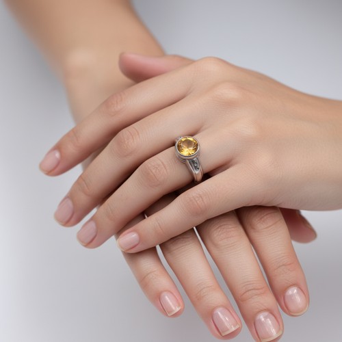 42 - A nine carat white gold ring set with a large Citrine stone. Size - P, Weight - 3.48 grams.
