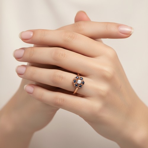 41 - Star Lot : A Diamond and Sapphire daisy style ring set in 375 nine carat gold. Size - L, Weight - 2.... 