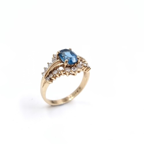 6 - A very pretty nine carat Gold Diamond and Topaz ring. Size - H 1/2, Weight - 2.23 grams.