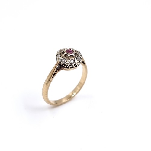 51 - Star lot: An antique Ruby and Diamond Cluster ring set in nine carat gold. Hallmarks indistinct. Siz... 