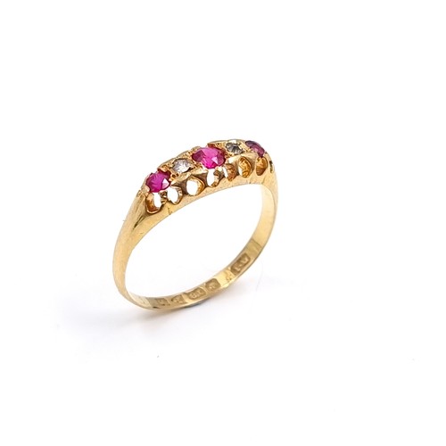 50 - Star Lot : An antique pretty Diamond and Ruby nine carat gold ring. Size - O, Weight - 2.2 grams.